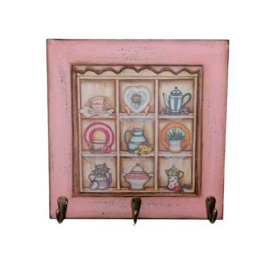 Frame with pink hooks