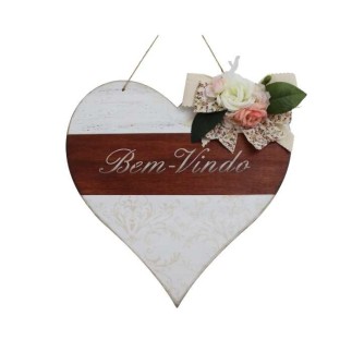 Placa decorativa "Bem Vindo "em forma de coração