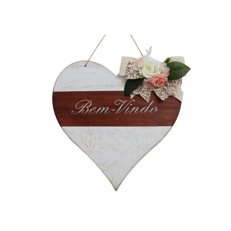 Placa decorativa "Bem Vindo "em forma de coração