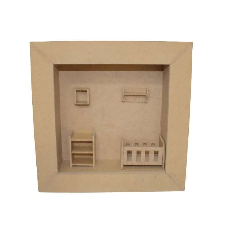 Shadow box with baby miniatures